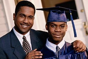 A father and son at son's graduation