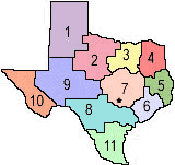Texas Map divided by  DFPS Regions